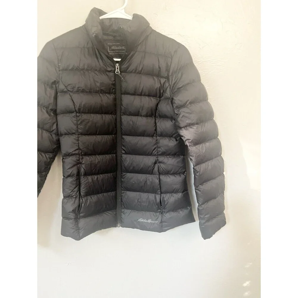 Eddie Bauer Down Puffer Jacket Microlight Size XS Black 650 Fill Packable Women